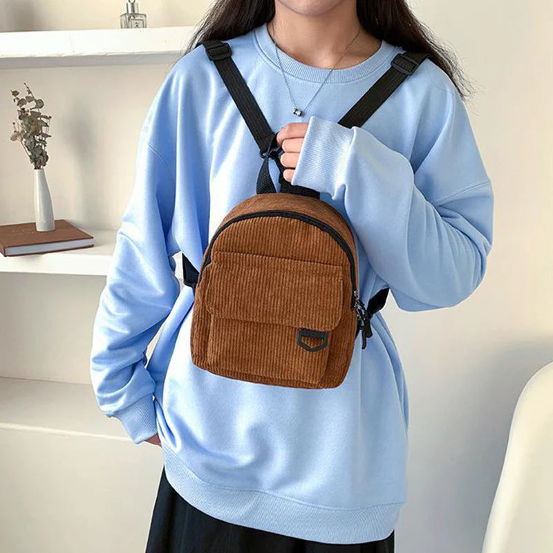 Girls' Corduroy Backpack - Small School Bag for Teens