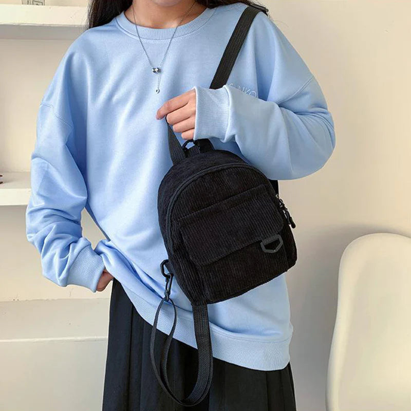 Girls' Corduroy Backpack - Small School Bag for Teens