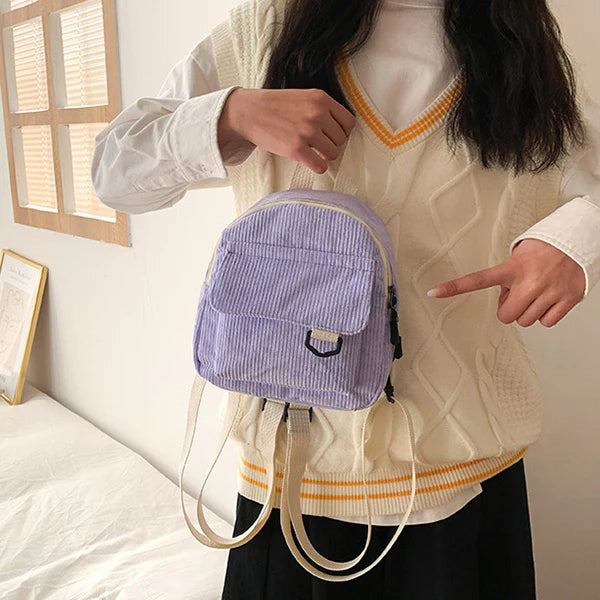 Girls' Corduroy Backpack - Small School Bag for Teens
