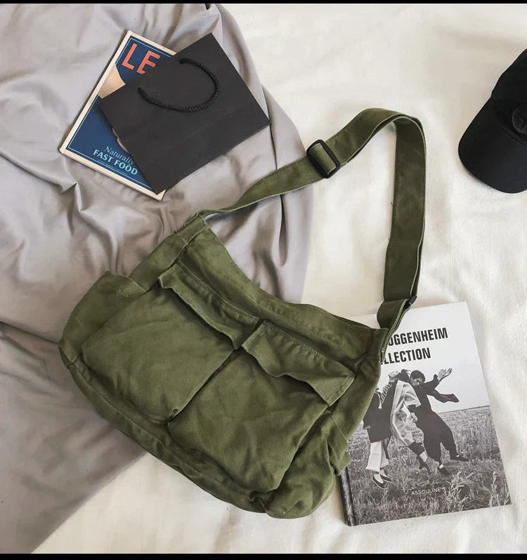 Vintage-Inspired Canvas Tote Bag for Women – Casual Shoulder Messenger Purse