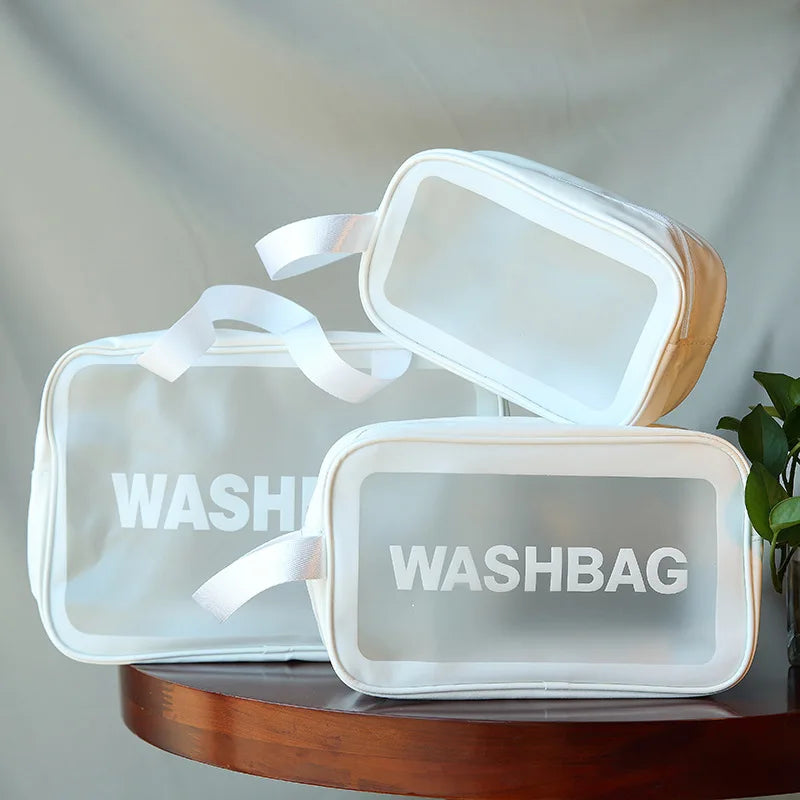 3-Pack Portable Transparent Travel Wash Bag & Cosmetic Organizer