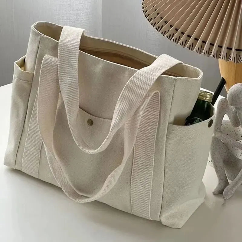 Canvas Tote Bag Large Capacity – For Work, Commuting, College Style, Student Outfit, Book, and Shoulder Carrying