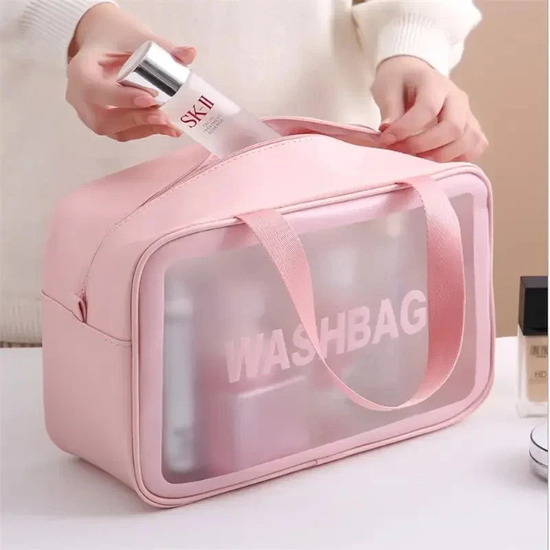 3-Pack Portable Transparent Travel Wash Bag & Cosmetic Organizer