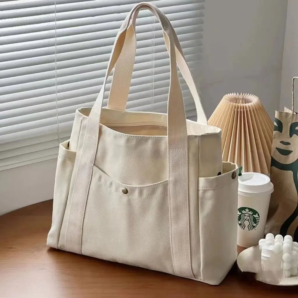 Canvas Tote Bag Large Capacity – For Work, Commuting, College Style, Student Outfit, Book, and Shoulder Carrying