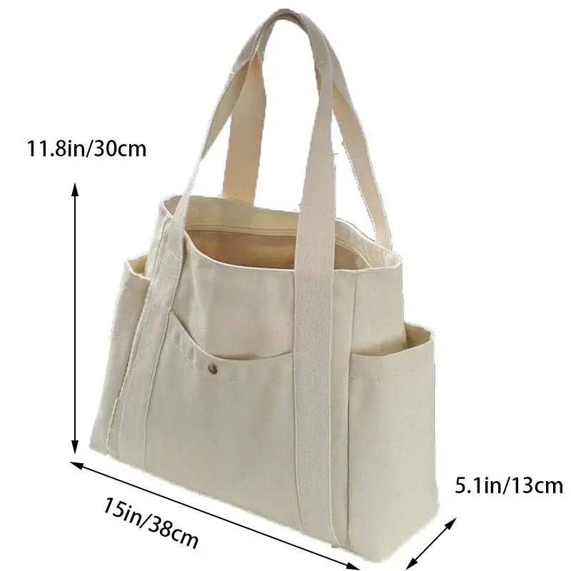 Canvas Tote Bag Large Capacity – For Work, Commuting, College Style, Student Outfit, Book, and Shoulder Carrying