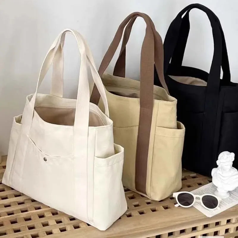Canvas Tote Bag Large Capacity – For Work, Commuting, College Style, Student Outfit, Book, and Shoulder Carrying