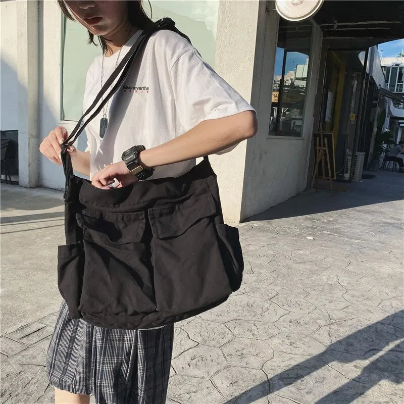 Vintage-Inspired Canvas Tote Bag for Women – Casual Shoulder Messenger Purse