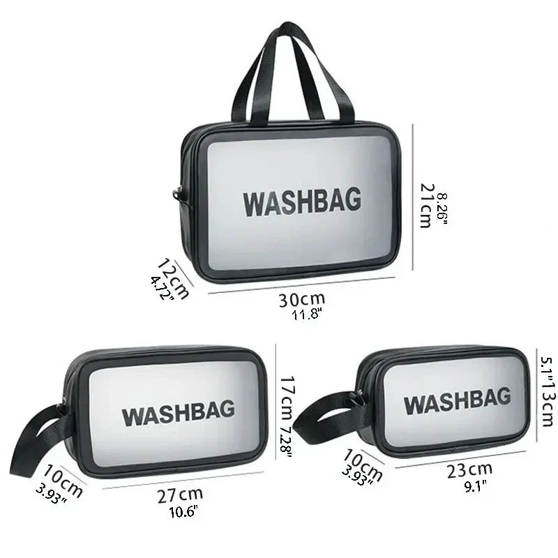 3-Pack Portable Transparent Travel Wash Bag & Cosmetic Organizer