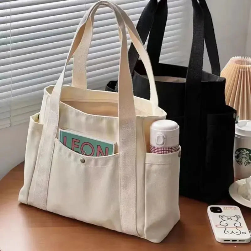 Canvas Tote Bag Large Capacity – For Work, Commuting, College Style, Student Outfit, Book, and Shoulder Carrying
