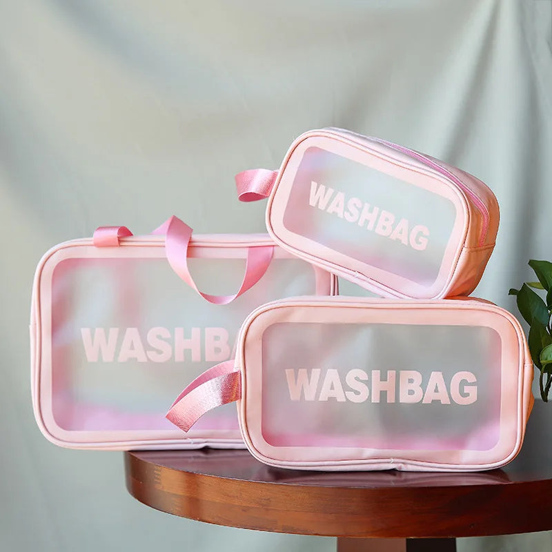 3-Pack Portable Transparent Travel Wash Bag & Cosmetic Organizer