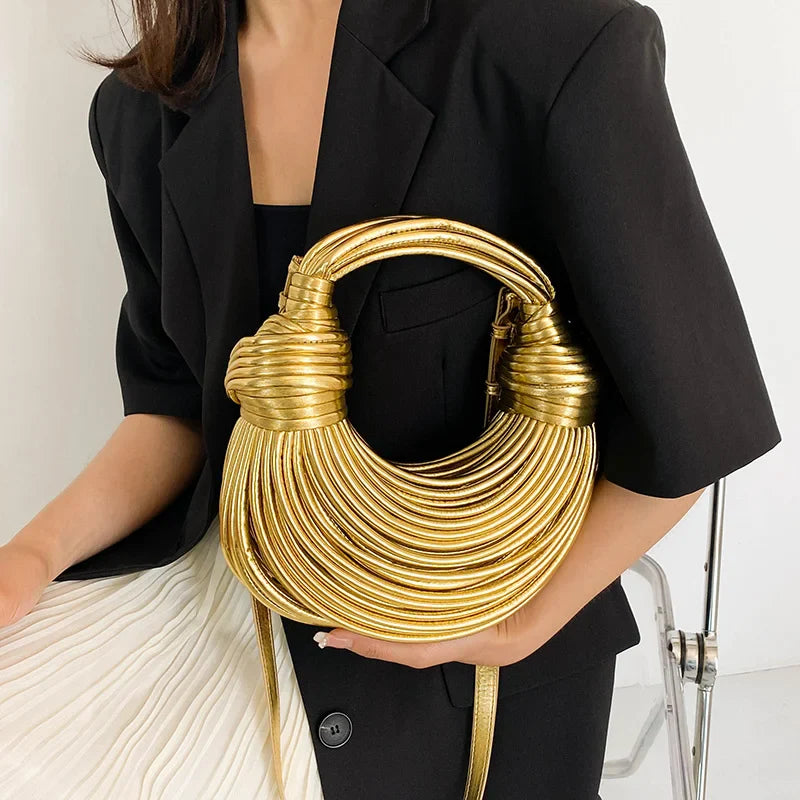New Gold Luxury Designer Brand Handwoven Noodle Bag