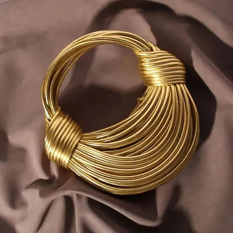 New Gold Luxury Designer Brand Handwoven Noodle Bag