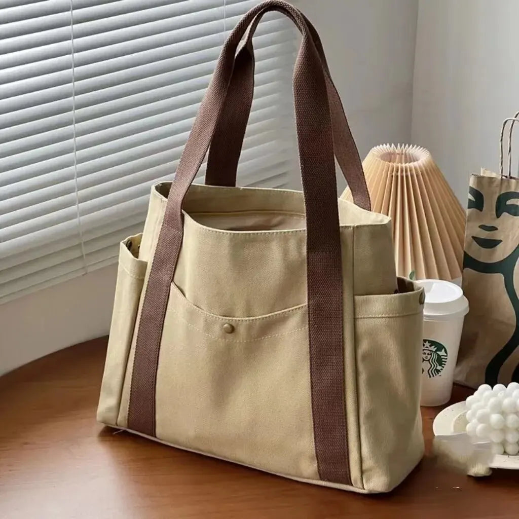 Canvas Tote Bag Large Capacity – For Work, Commuting, College Style, Student Outfit, Book, and Shoulder Carrying