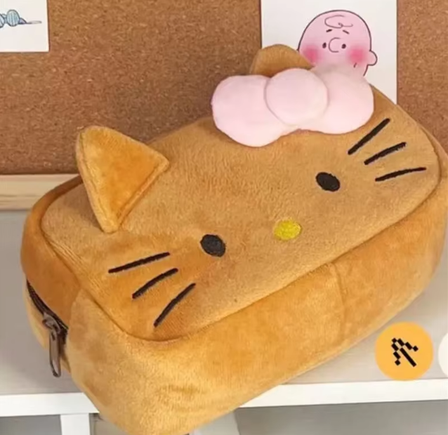 Cute Hello Kitty Plush Pencil Case Student Large Capacity Stationery Bag Kawaii Cute Girls Makeup Storage Bag Party Gifts