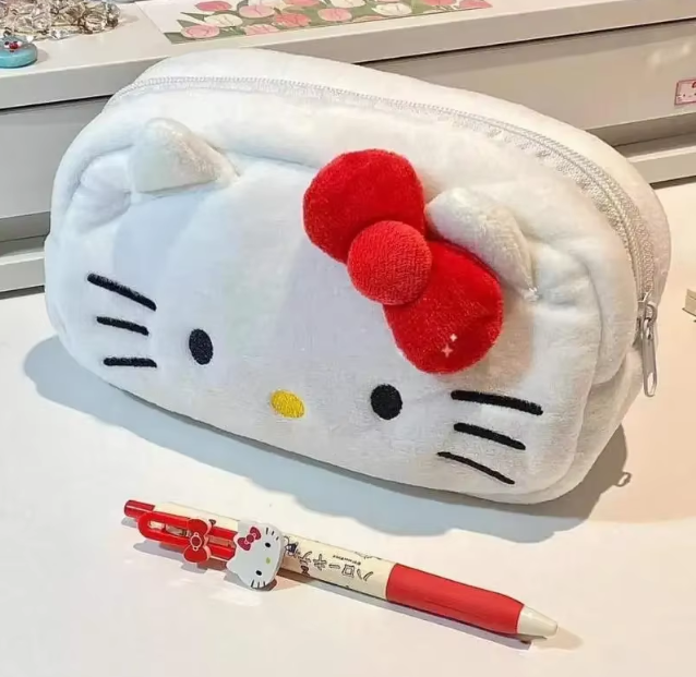 Cute Hello Kitty Plush Pencil Case Student Large Capacity Stationery Bag Kawaii Cute Girls Makeup Storage Bag Party Gifts